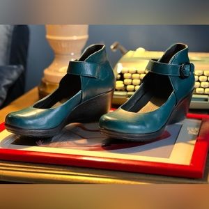 Teal Leather Dansko Wedge Mary Janes